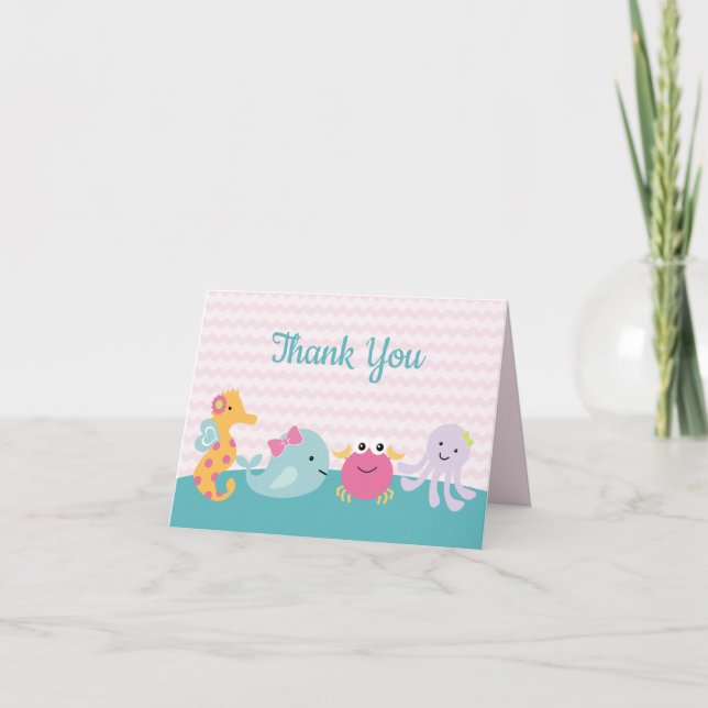 Flicka Havsdjur Hav Liv Tack Inbjudan (Framsida)