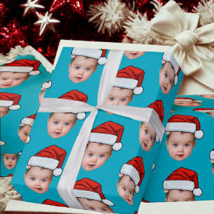Flicka Head Ansikte Photo Santa Hat Julafton Blue Presentpapper