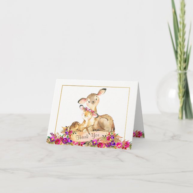 Flicka Hjort Baby Shower Tacksamhetskort Tack Kort (Framsida)
