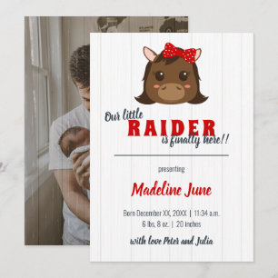 Flicka Horse Red Lodrät Birth Notice Meddelande