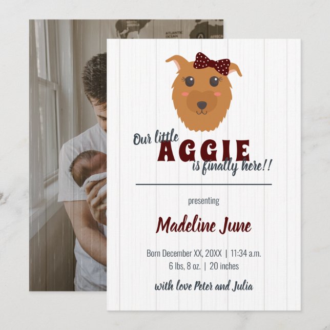 Flicka Hund Maroon Baby Meddelande (Fram/baksida)