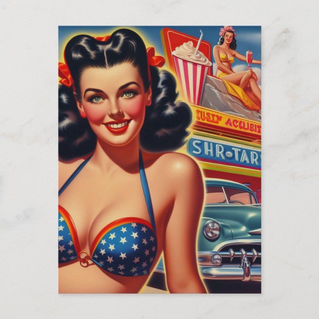 Flicka i 1950-talsstil vykort (Framsida)