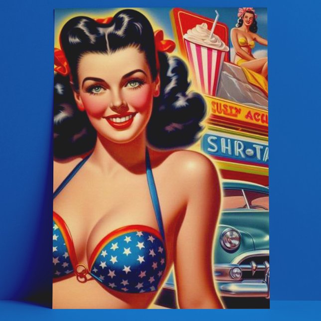 Flicka i 1950-talsstil vykort (Skapare uppladdad)