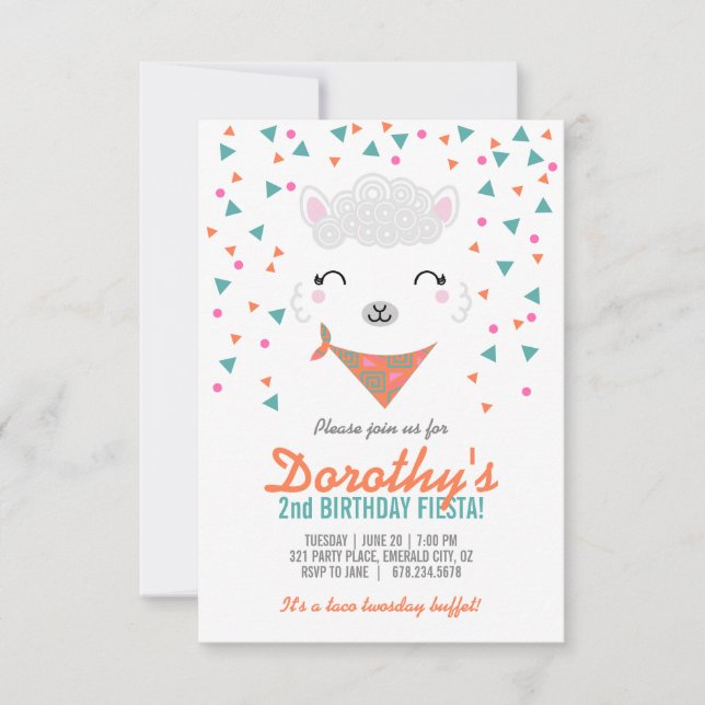 flicka i alla åldrar FÖDELSEDAGSFIESTA lama alpack Inbjudningar (Framsida)
