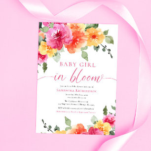 Flicka i Bloom färglös sommarblommigt vår Inbjudningar