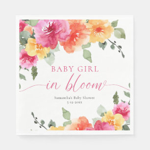 Flicka i Bloom rosa, ljusskygg babydusch för blomm Pappersservett