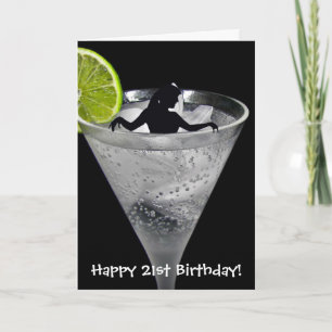 flicka i cocktail-glas för 21:a födelsedag kort