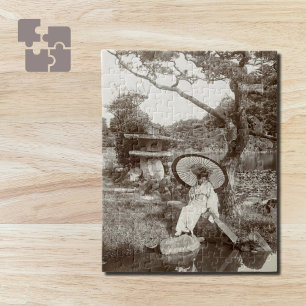 Flicka i den japanska Zenträdgården Pussel