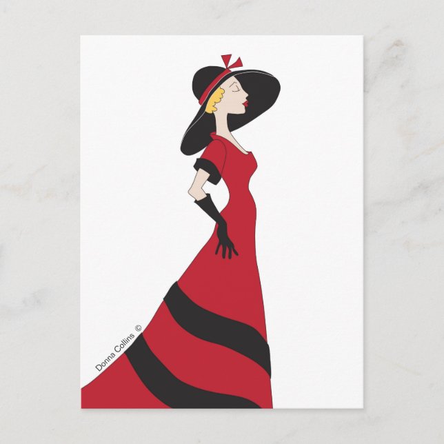 Flicka i en röd klänning vykort (Framsida)