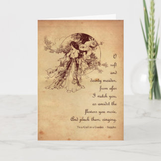 Flicka i en trädgårds- valentin helgkort