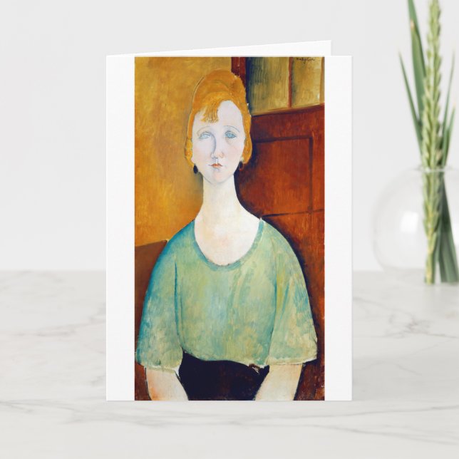 Flicka i grön blus, Modigliani Kort (Framsida)