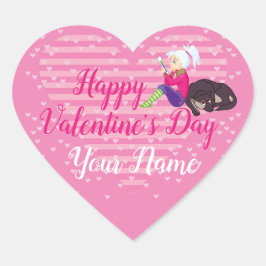 Flicka i kärlek hjärtformat klistermärke