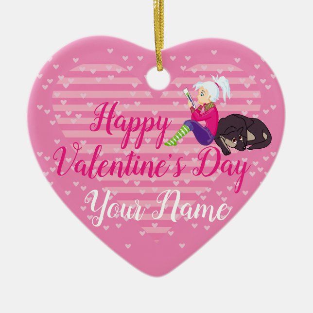 Flicka i kärlek julgransprydnad keramik (Framsidan)