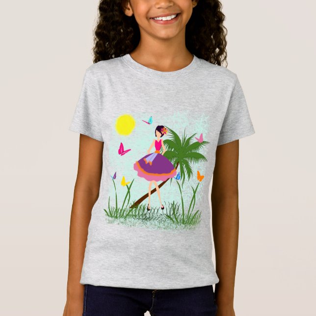 Flicka i lilans klänning t shirt (Framsida)