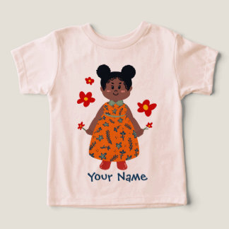 Flicka i orange klänning (Buns) Anpassat namn Småb T Shirt