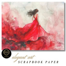 Flicka i röd klänning Akvarellkonst Scrapbookpappe