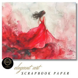 Flicka i röd klänning Akvarellkonst Scrapbookpappe