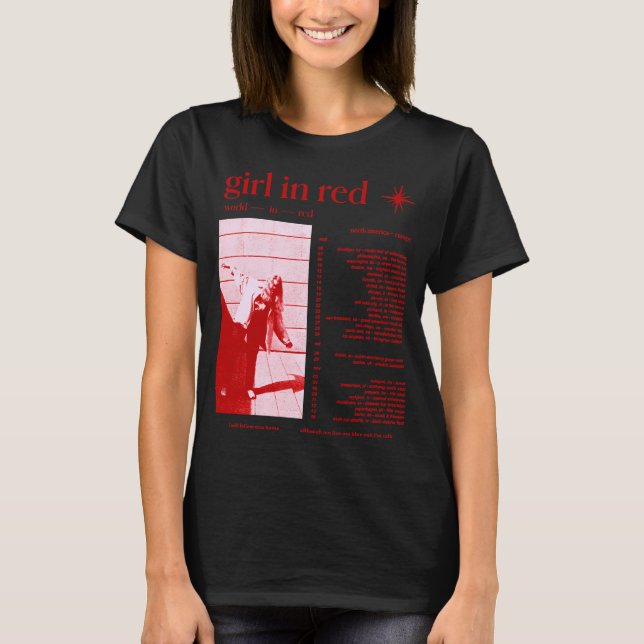 flicka i röd värld i röd turné t shirt (Framsida)