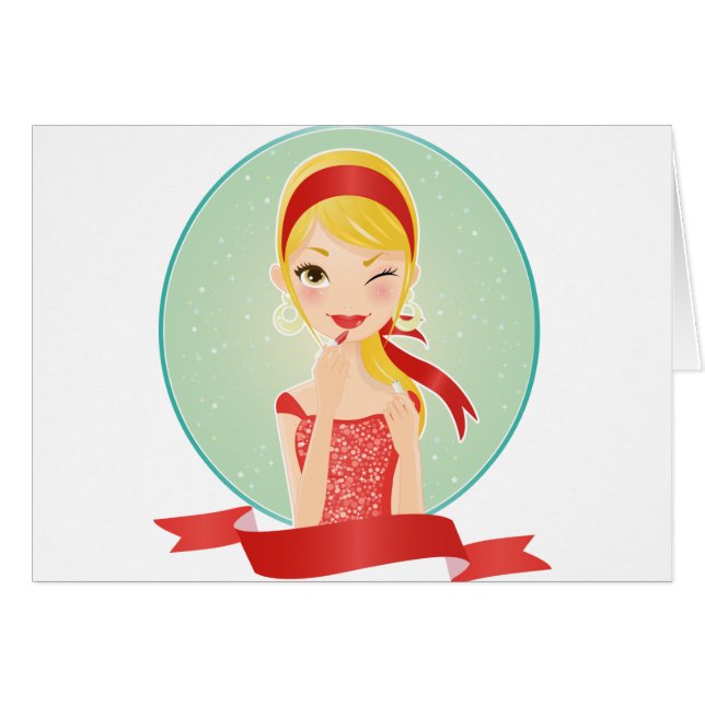 Flicka i rött hälsningskort (Framsidan Horizontal)