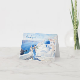 Flicka i Santorini, Akvarell, Kort Tack