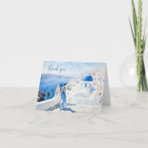 Flicka i Santorini, Akvarell, Tackkort