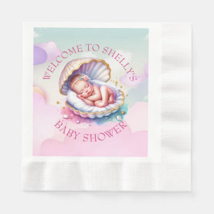 Flicka i Seashell Baby Shower Big Sister som ska v Pappersservett