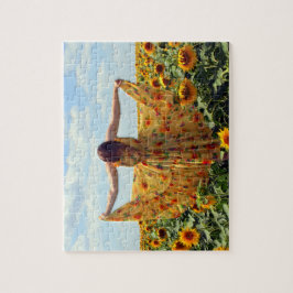 Flicka i solrosfält pussel