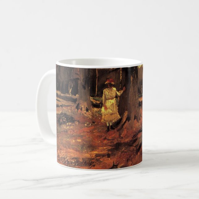 Flicka i vitt i skogen av Vincent van Gogh Kaffemugg (Framsida vänster)