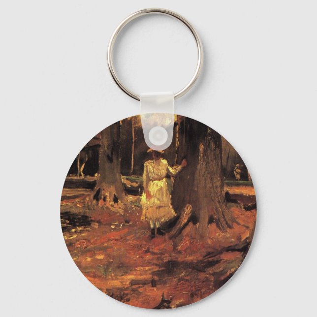 Flicka i vitt i skogen av Vincent van Gogh Nyckelring (Framsida)
