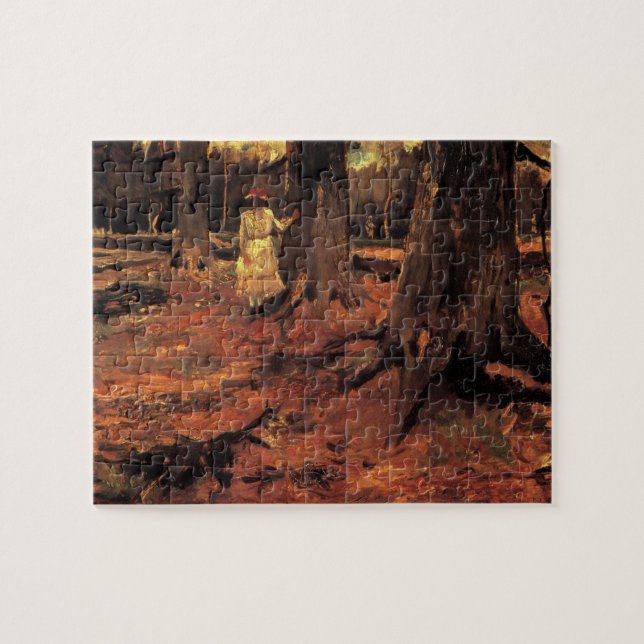 Flicka i vitt i skogen av Vincent van Gogh Pussel (Horisontell)