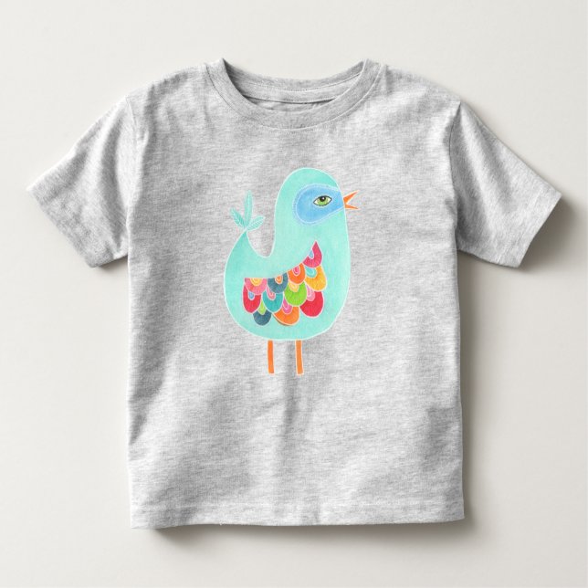 Flicka Illustrated Rainbow Bird Illustration T Shirt (Framsida)
