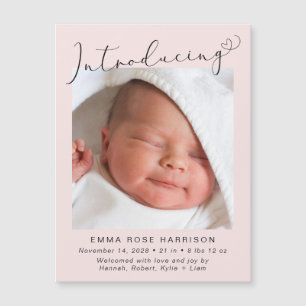 flicka Inledning om foto Birth Notice Magnetisk Inbjudningskort