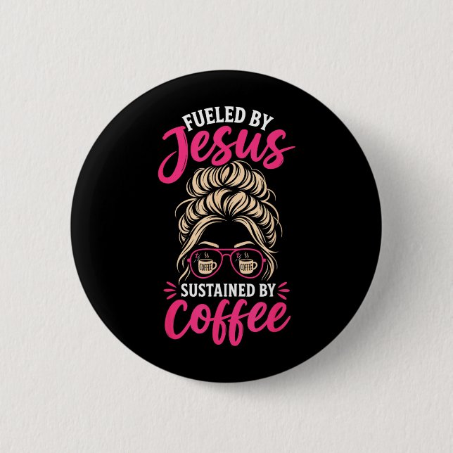 Flicka Jesus Kaffe Kvinnor Kristna Tron Troende Knapp (Framsida)