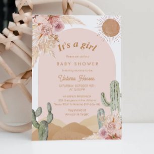 Flicka Kaktus Öken Baby Shower Sydvästlig Inbjudningar