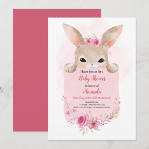 Flicka Kanin Bebis Shower Rosa Boho Kanin Blommig Inbjudningar