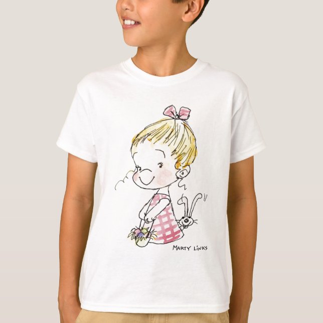 Flicka & kanin för påsk EAS-005 T-shirt (Framsida)
