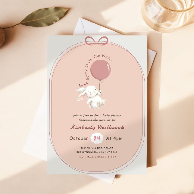 Flicka Kanin Rosa Rosett Baby Shower Inbjudningar (Skapare uppladdad)