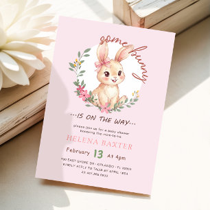 Flicka Kanin Vildblomma Rosa Band Baby Shower Inbjudningar