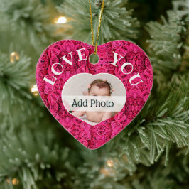 Flicka Kärlek Hjärtat Foto Rosa ros New mamma Julgransprydnad Keramik