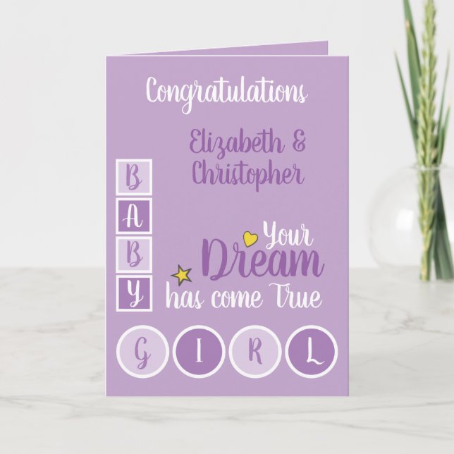 Flicka kärlek och värna om lila och gult kort (Framsida)