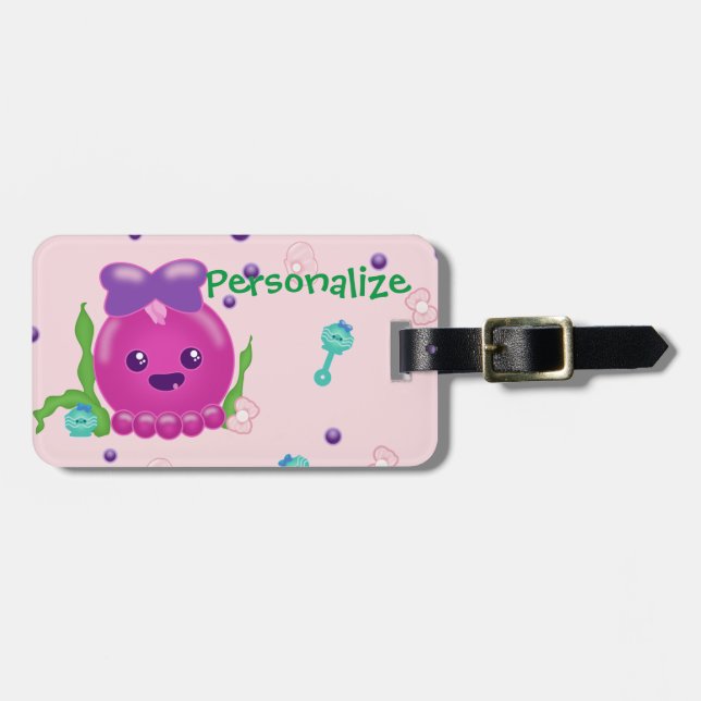Flicka Kawaii Octopus Luggage Tag Bagagebricka (Horisontell Framsida)