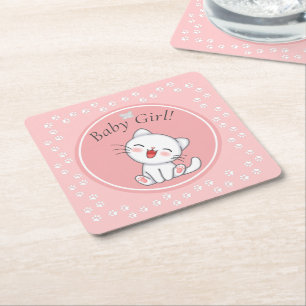 Flicka Kitten Tassavtryck Papper Napkins Underlägg Papper Kvadrat