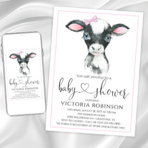 Flicka Ko Gård Baby Shower Inbjudningar