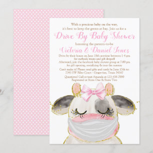 Flicka Ko med Mask Drive By Baby Shower Inbjudningar