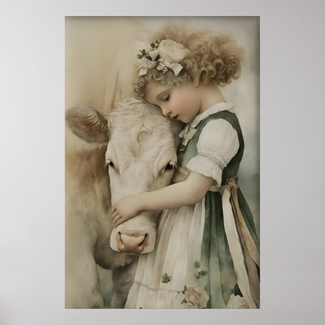 Flicka kramar ko Antiktryck, Sage Green Rustic Poster (Framsidan)