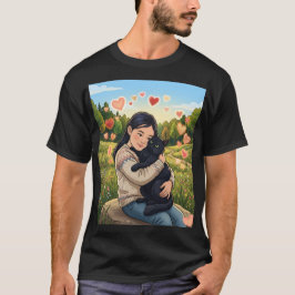 Flicka kramar svart katt | Vildblommefält Illustra T Shirt