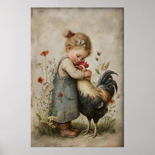 Flicka kramar tuppskrivbar, rustik kyckling poster