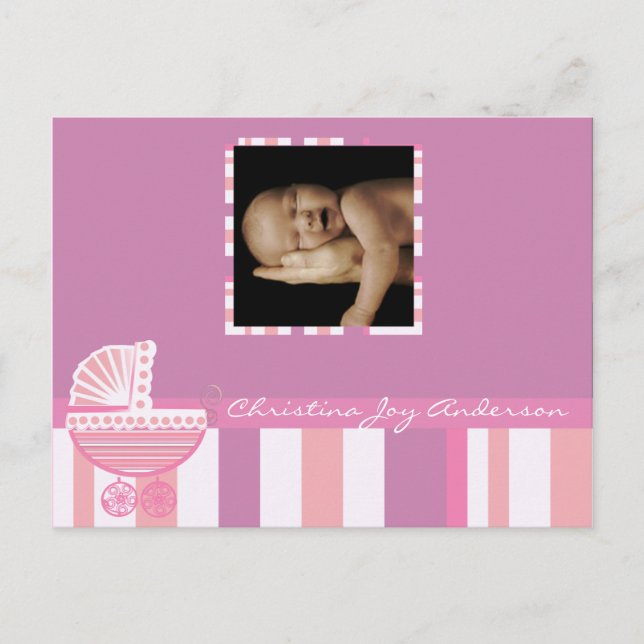 Flicka-kungörelse - Rosa Baby Buggy Meddelande Vykort (Framsida)