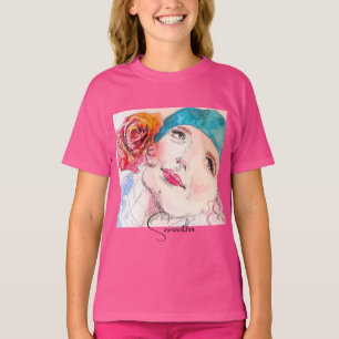 Flicka Kvinna Rosa Akvarell Aqua Baret Ros Telefon T Shirt