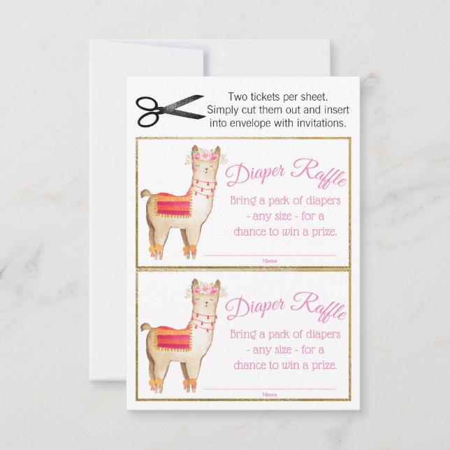 Flicka Lama Blöja Tombola Biljetter Inbjudningar (Framsida)